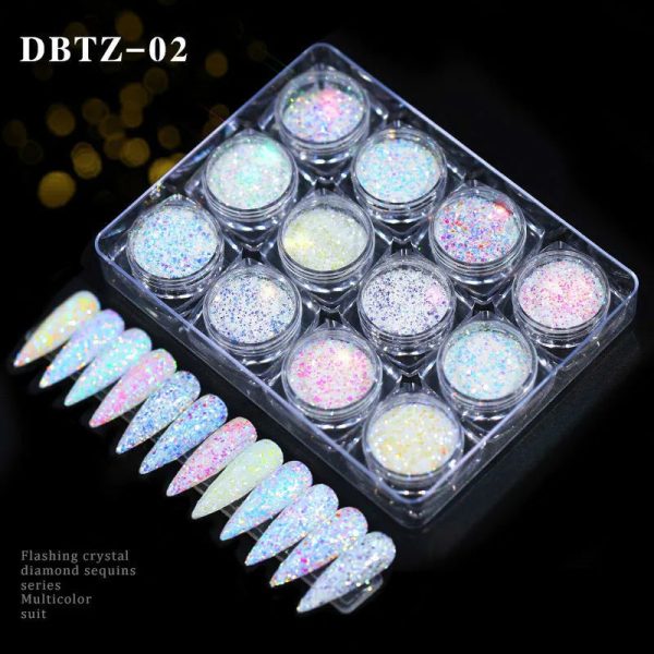 12pcs set Nail Glitter Powder Dust Iridescent Flakes Sequins Gold Silver Super Shining Paillette Nail Art Manicure Decorations Supply